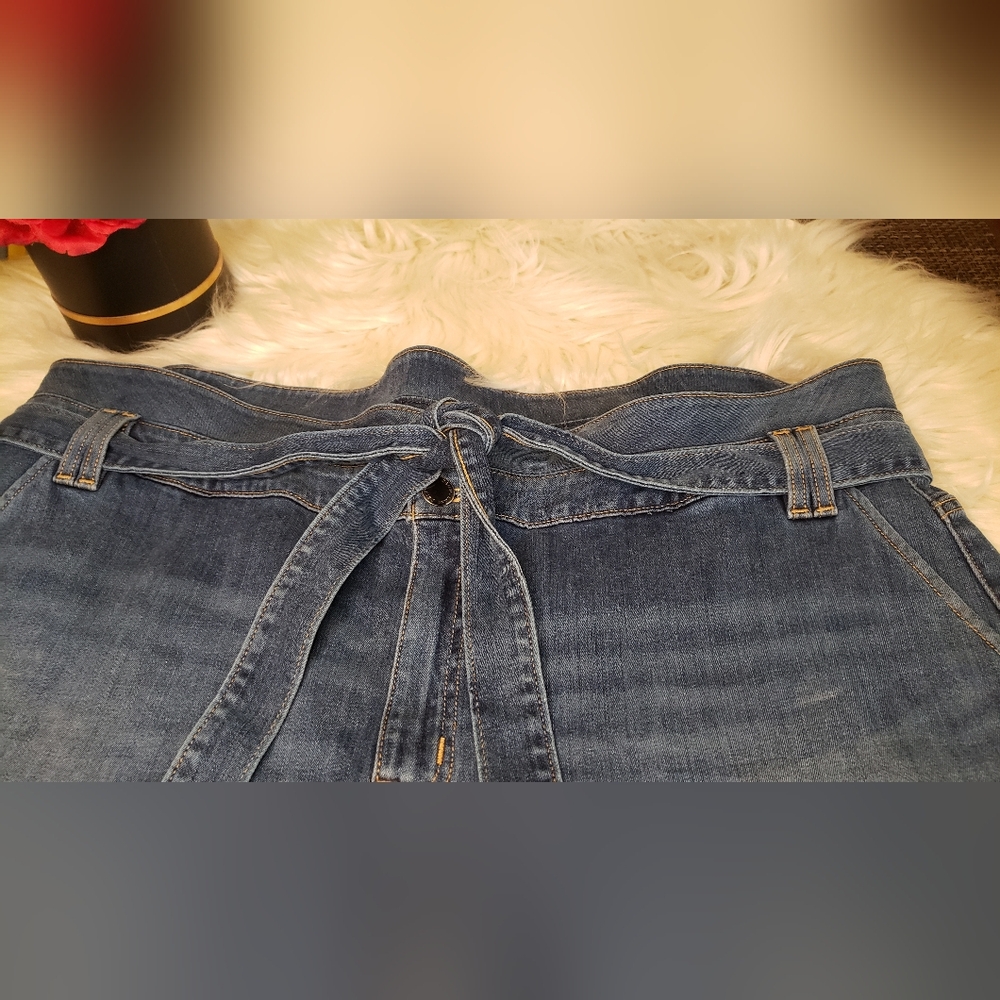 Lane Bryant Womens Plus Size Belted Paperbag Waist Girlfriend Denim Jean Shorts - Picture 9 of 14